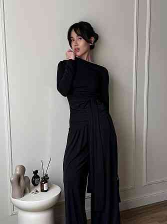 Женский стильный трендовый костюм двойка из вискозы Черный, 42/44 Одесса