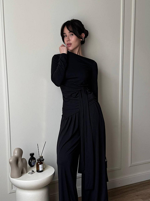 Женский стильный трендовый костюм двойка из вискозы Черный, 42/44 Одесса - изображение 3