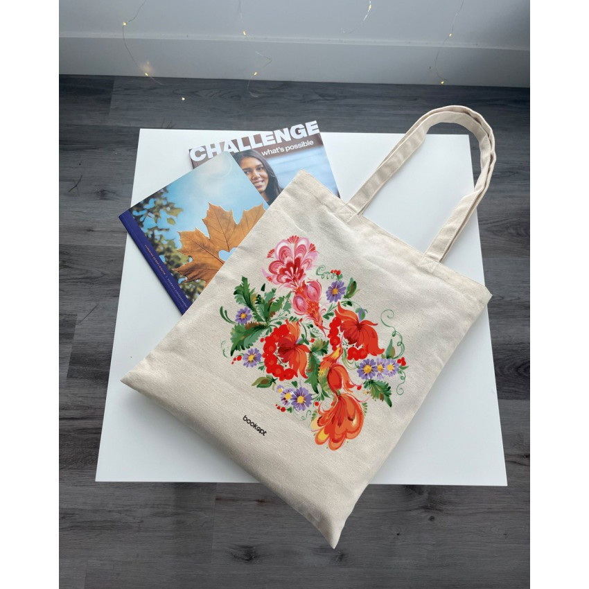 Екошопер BookOpt BK4002 Петриківський розпис Червоні квіти бежевий Київ - фото 10