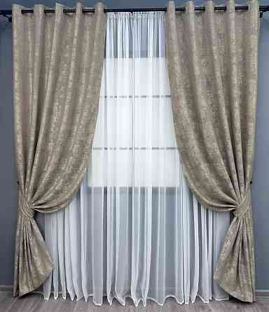 Комплект штор на люверсах VR-Textil Жакард Sultan XO № 1144ш кавово-сірий 150х250 см 2 шт (37-0158) Київ