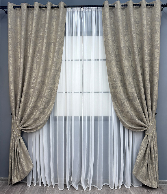 Комплект штор на люверсах VR-Textil Жакард Sultan XO № 1144ш кавово-сірий 150х250 см 2 шт (37-0158) Київ - фото 2