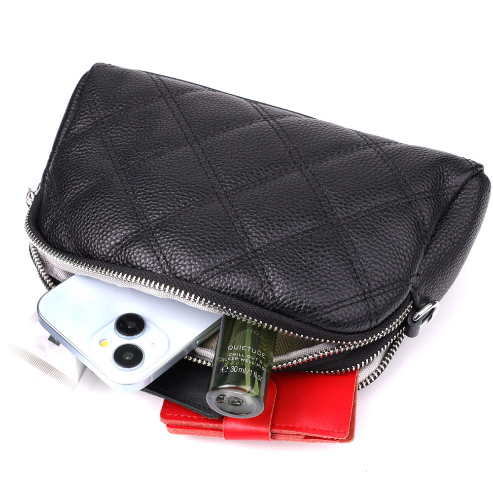 Женская сумка прошитая ромбами из натуральной кожи Vintage 22930 Черный Киев - изображение 8