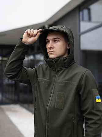 Тактическая мужская куртка софтшел хаки Pobedov Shadow V2 с липучками Киев