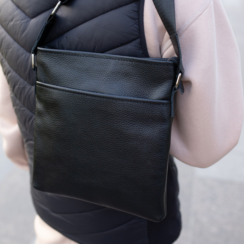 Сумка мужская через плечо, барсетка кожаная вместительная, чернаяMasterSem Киев - изображение 7