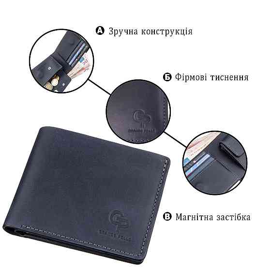 Компактне портмоне унісекс на магніті Синє (GRANDE PELLE) Київ