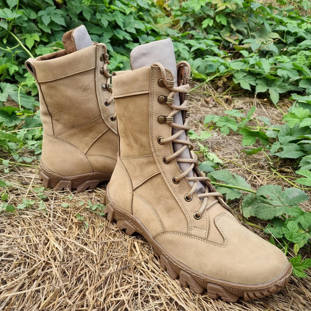 Тактичні демісезонні чоловічі бежеві берці ТАЙФУН , Якісні шкіряні берці весна осінь для ЗСУ Львів - фото 8