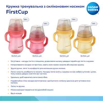 Поильник-непроливайка Canpol babies с силиконовым носиком FirstCup 250 мл Желтая (56/615_yel) Винница