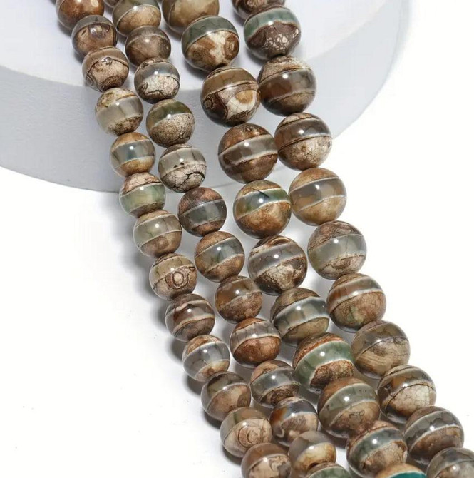 Намистини Дзи з натурального каменю агат, 8 мм. 45 штук, тибетські намистини, енергетичний камінь. Київ - фото 3