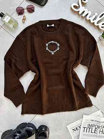 Женский свитер универсального размера с вырезом в виде сердца машинная вязка Одесса