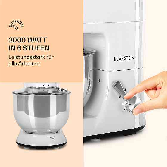 Кухонний комбайн Lucia 3-в-1 2000 Вт/2,7 к.с., 5 л, неіржавка сталь, не містить BPA, білий (Німеччина, Рівне