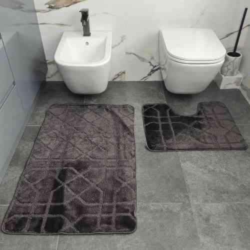 Набір килимків для ванної кімнати 2шт 57*100см+57*50см U-виріз Геометрія Joy сірий тафтинг Дариана Житомир