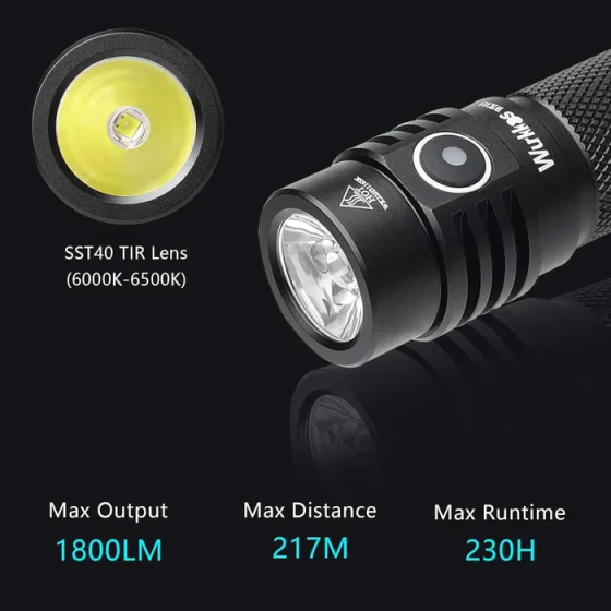 Ліхтар ручний Wurkkos WK-03 TIR Luminus SST40 1800 лм USB Type-C з акумулятором Wurkkos 3000 mAh Чорний Вінниця
