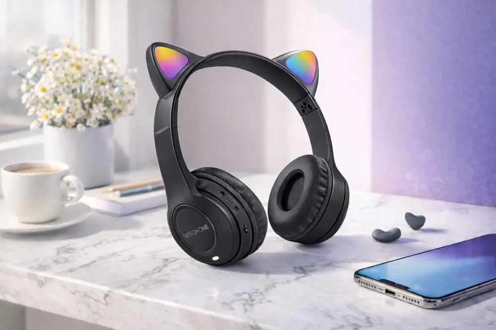 Беспроводные наушники с кошачьими ушками и лед подсветкой Cat Ear Y47 Led, Bluetooth наушники с микрофоном Черный Коломыя - изображение 2