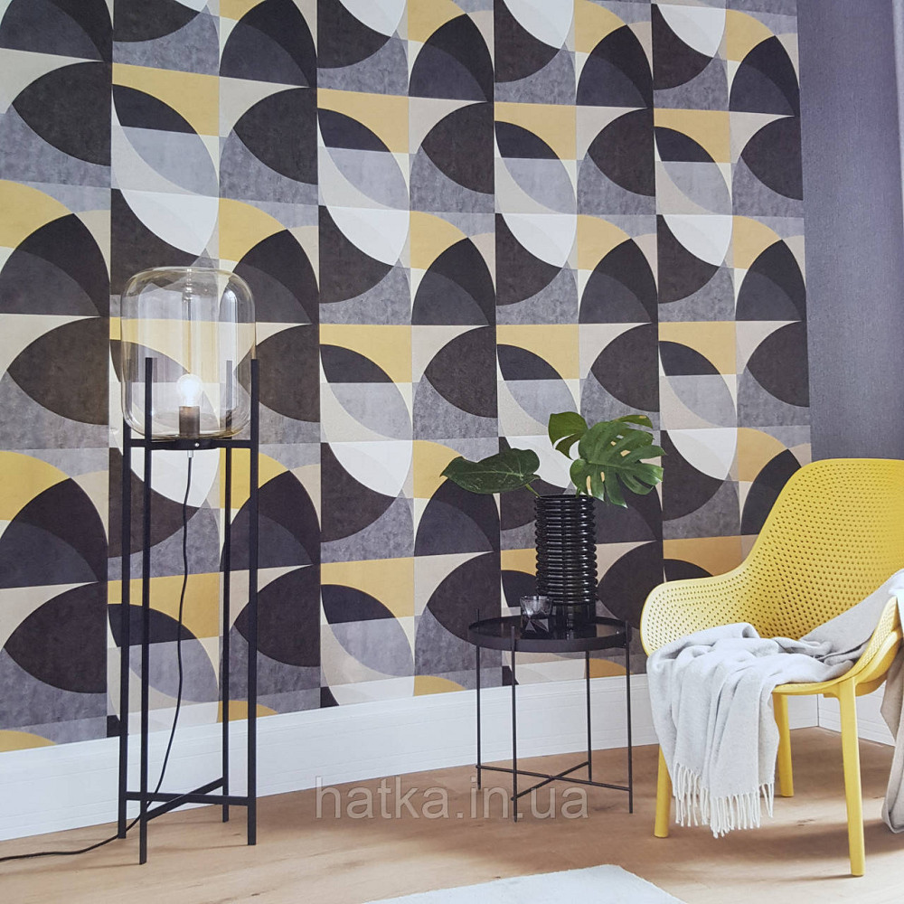 Шпалери метрові вінілові на флізелін дизайнерські Erismann Elle геометрія ромби кола жовтий чорний сірий Київ - фото 2