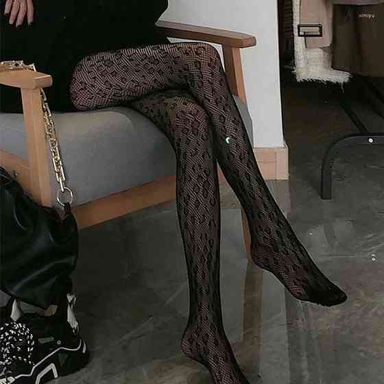 Женские черные колготки - сеточка с отделкой Черный 3 Одесса