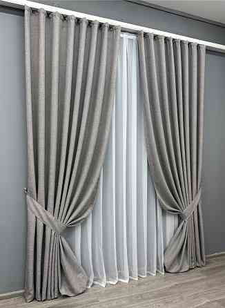 Комплект готовых штор VR-Textil Лен ALORA-TON № 1875ш Светло-серый 100х270см 2 шт (31-940) Киев