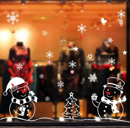 Силіконові новорічні наклейки Сніговики 70 на 50 см білий Київ - фото 3