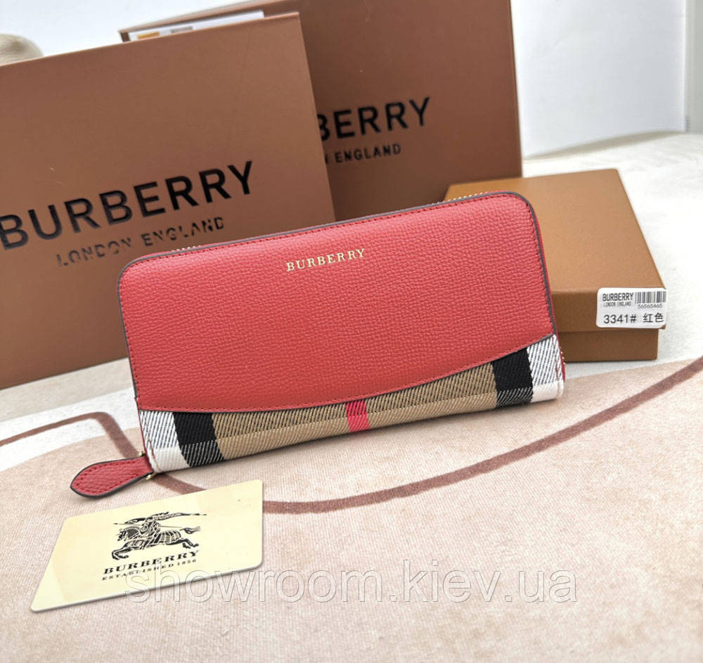 Жіночий шкіряний гаманець на блискавці Burberry (3341) red Київ - фото 1