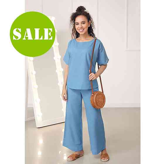 Жіночий костюм вільного крою з натурального льону "Delux" оптом | Розпродаж моделі Київ
