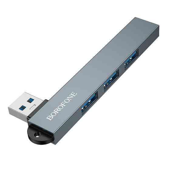USB-хаб BOROFONE FH1 4-in-1 converter(USB to USB2.0*3+USB3.0) Metal Gray Одеса