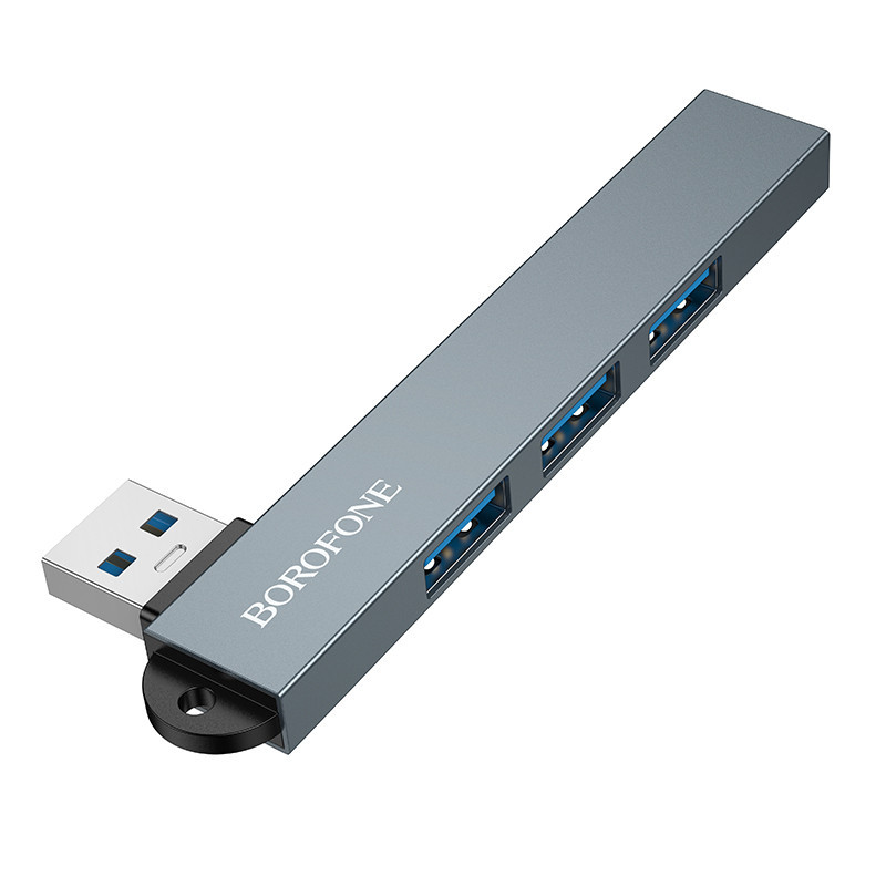 USB-хаб BOROFONE FH1 4-in-1 converter(USB to USB2.0*3+USB3.0) Metal Gray Одеса - фото 3