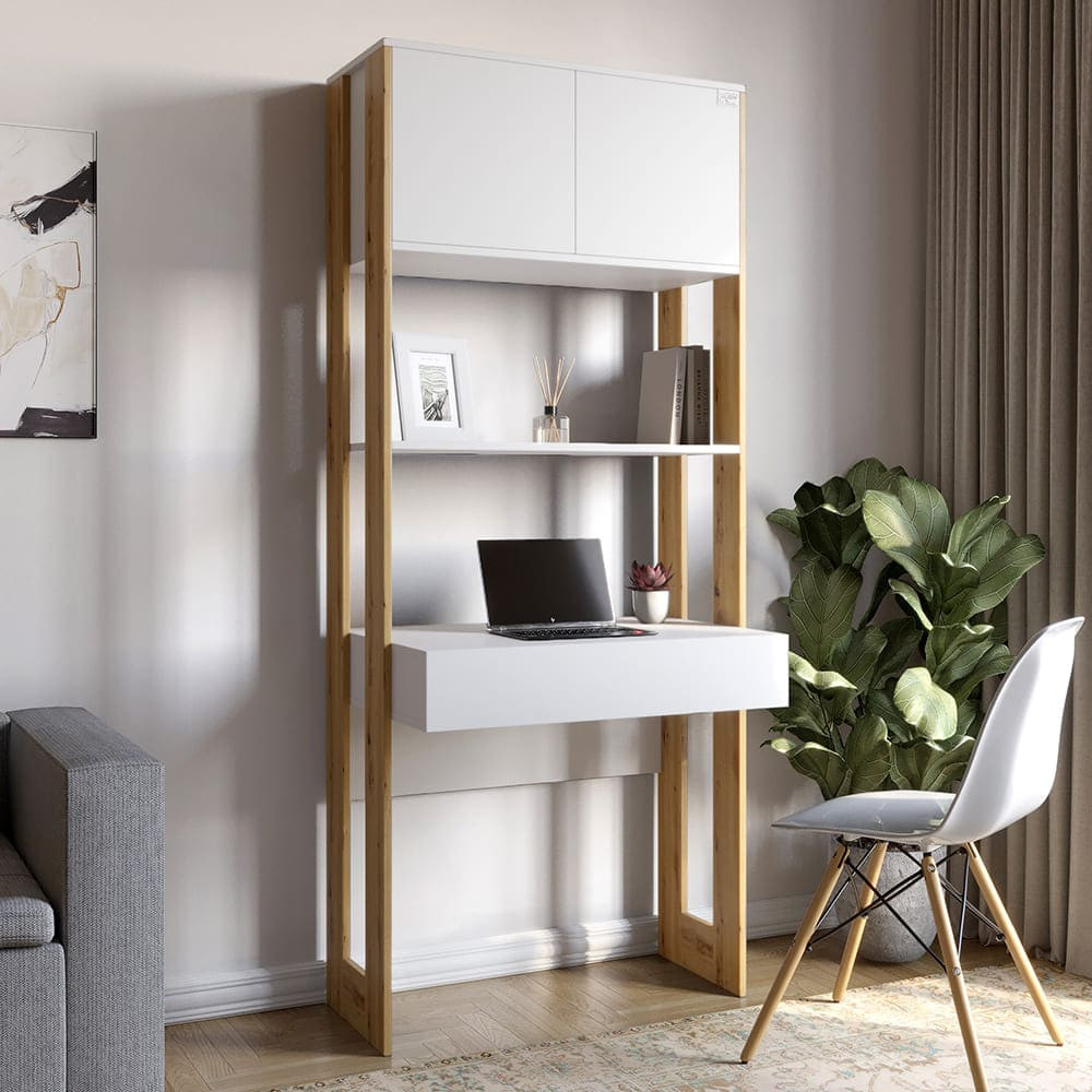 Модуль-2 стеллаж со столом и полками LION Нобу Нимфея Альба/Дуб Артизан (LION-042454) Львов - изображение 1