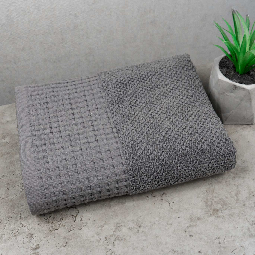 Рушник махровий Вафельний Бордюр GM Textile 40х70см 500г/м2 (Сірий) Суми - фото 1