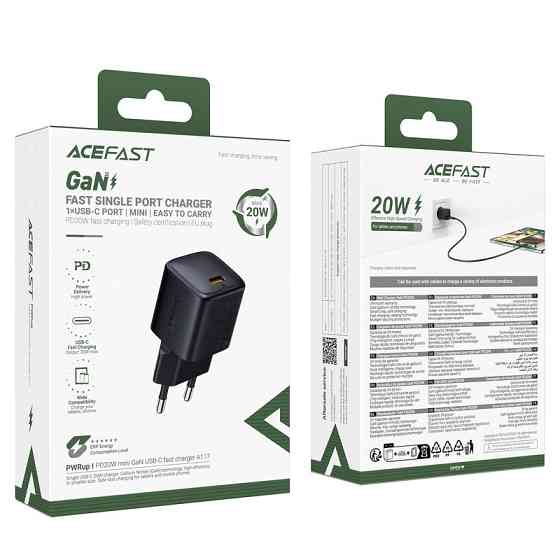 Сетевое зарядное устройство ACEFAST A117 PD20W mini GaN USB-C fast charger Black Одесса