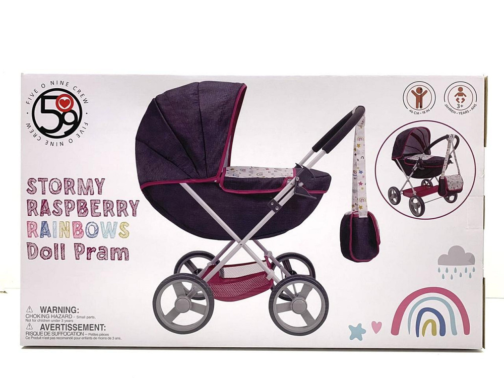 Коляска для ляльки FiVEoNiNE 38 х 56 х 65 см з сумкою та кошиком Сіра з рожевим (T725021) Чернігів - фото 4