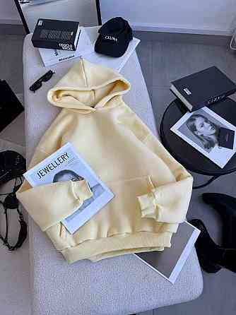 Женская утепленная оверсайз худи трехнить на флисе Желтый Одесса