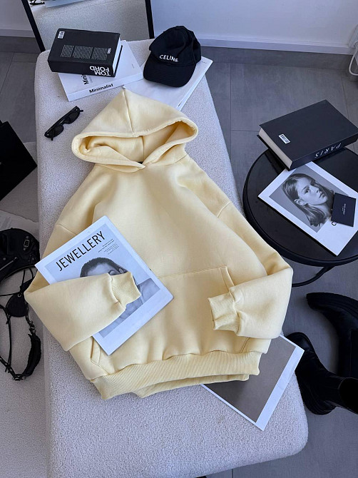 Женская утепленная оверсайз худи трехнить на флисе Желтый Одесса - изображение 4