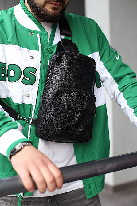 Слінг із натуральної шкіри, шкіряна сумка через плече SKILL Kved (Чорна) Суми - фото 1