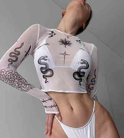 Жіночий трендовий топ-сітка з імітацією татуювань Одеса