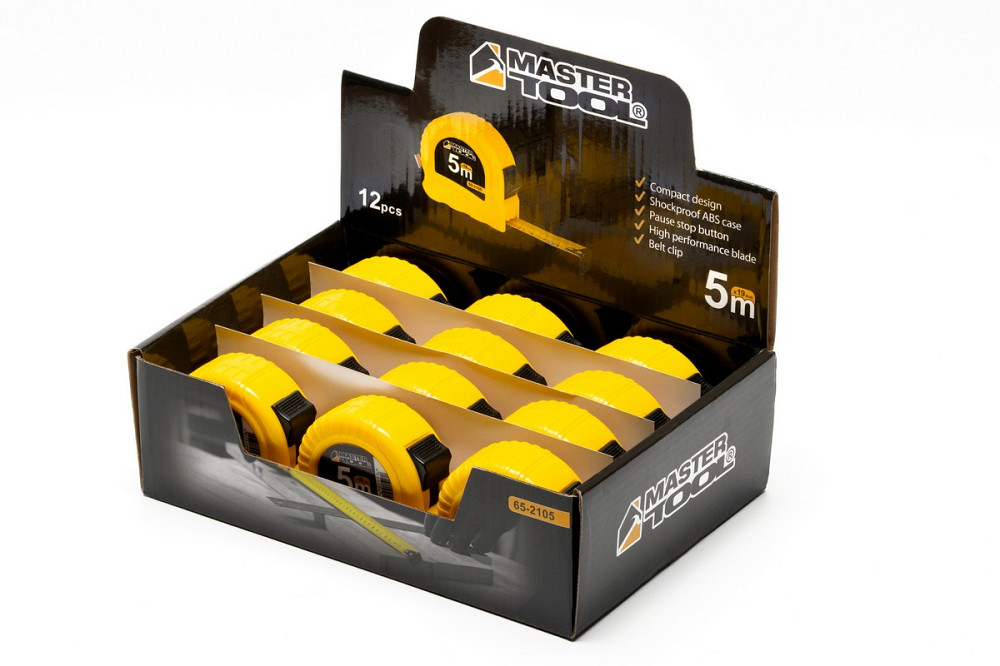 MASTERTOOL Рулетка MASTERTOOL 5 м×19 мм фіксатор полотна кнопка STOP протиковзний гачок 12 шт S Киев - изображение 6