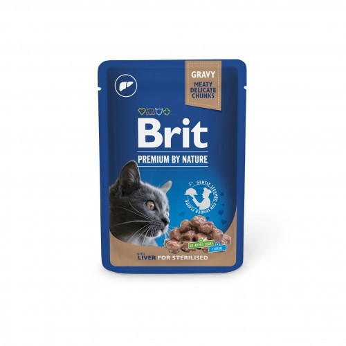 Вологий корм Brit Premium Cat pouch для стерилізованих котів, печінка, 100 г Київ - фото 1