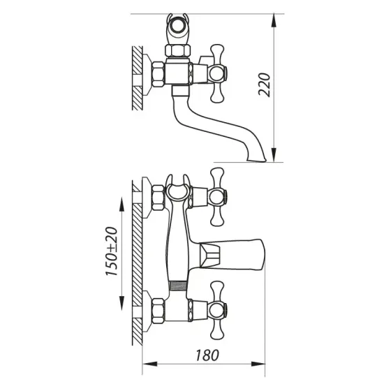 Смеситель для ванны двухвентильный WEZER DAK3-827 с гарнитуром Киев