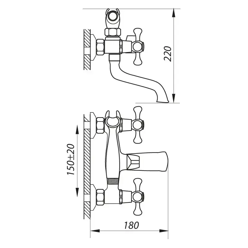 Смеситель для ванны двухвентильный WEZER DAK3-827 с гарнитуром Киев - изображение 3