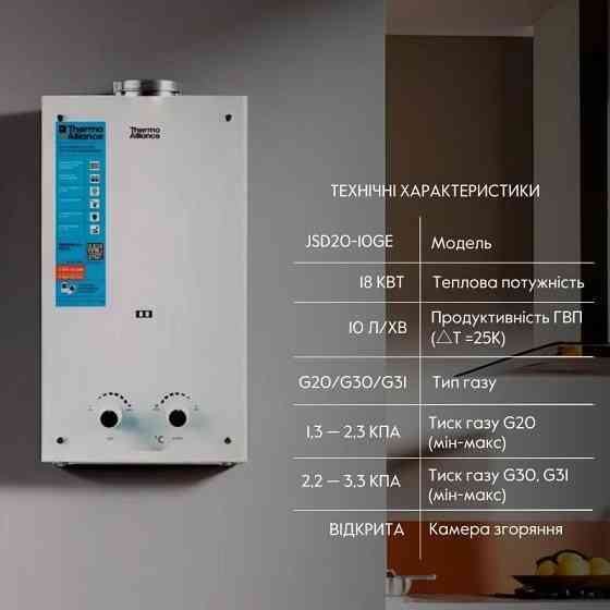 Газовая колонка дымоходная Thermo Alliance JSD20-10GE, 10 л, стеклянная панель White Харьков