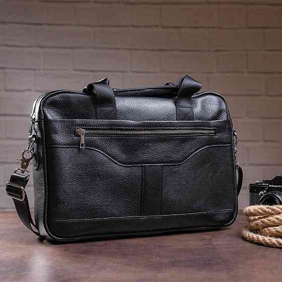 Деловая мужская сумка из зернистой кожи Vintage 14886 Черная Киев