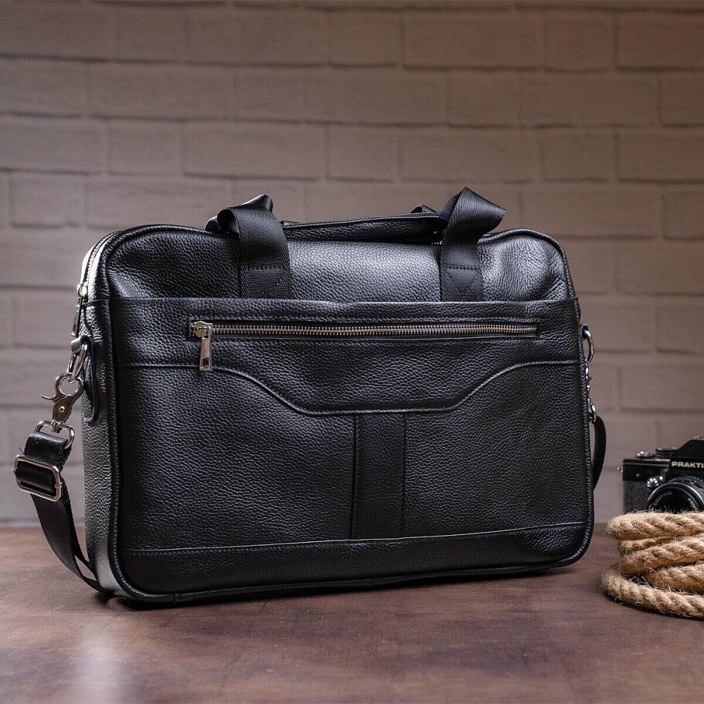 Ділова чоловіча сумка з зернистої шкіри Vintage 14886 Чорна Київ - фото 6