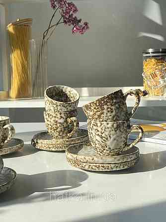 Набір кавовий 6 чашок/6 стравець Olens "Нормандія" 100 мл кераміка 102-0391 для дому та ресторану Київ