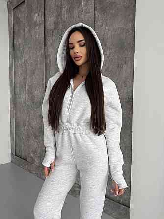 Женский теплый повседневный комбинезон с капюшоном трехнить на флисе Меланж, 48/50 Одесса