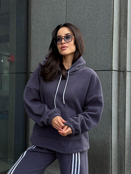 Женский теплый костюм двойка с лампасами из турецкого флиса Серый, 42/44 Одесса - изображение 6