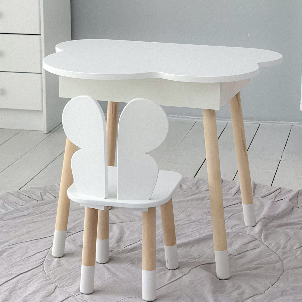 Столик облачко с нишей для вещей 54х68х50 и стульчик спинка в форме бабочки 26.5х26х25, стол и стул в детскую комнату, белый Киев - изображение 12
