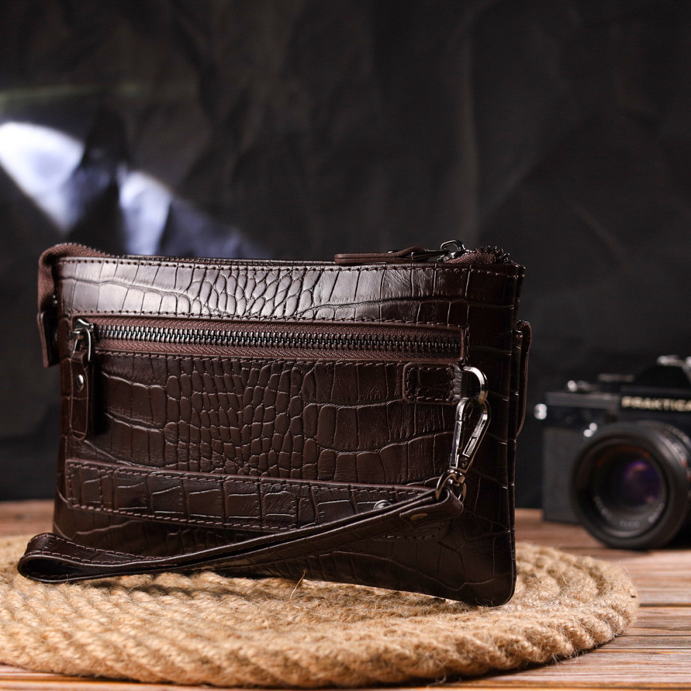 Элегантный клатч для мужчин из натуральной фактурной кожи CANPELLINI 21547 Коричневый Киев - изображение 10