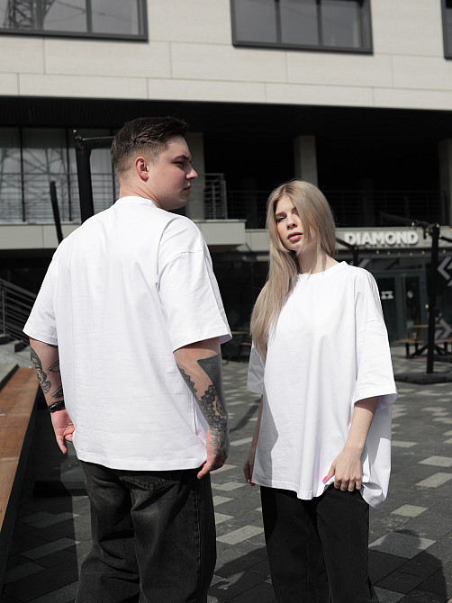 Парні футболки оверсайз (oversize) для чоловіка та дружини, для закоханих пар SANE білі M Одеса - фото 8