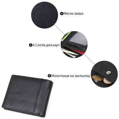 Гаманець Vintage Шкіряний Чорний (20475) Вінниця