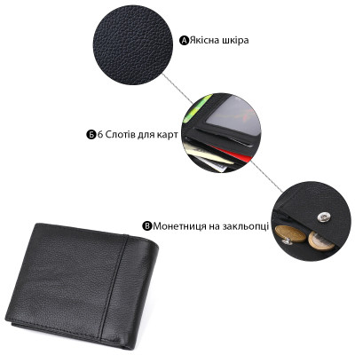 Кошелек Vintage Кожаный Черный (20475) Винница - изображение 4