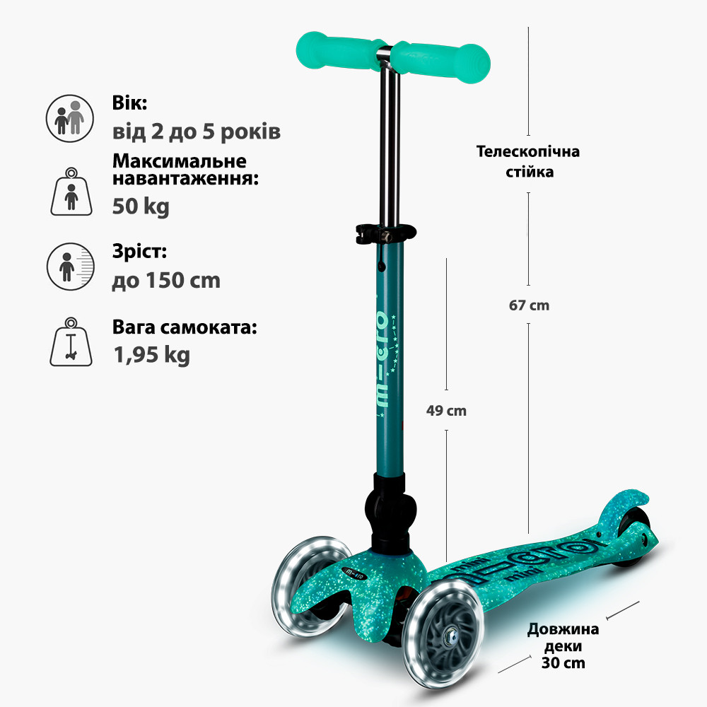 Самокат MICRO складний серії Mini Deluxe Foldable Orion Glow LED – Синій Дніпро - фото 18