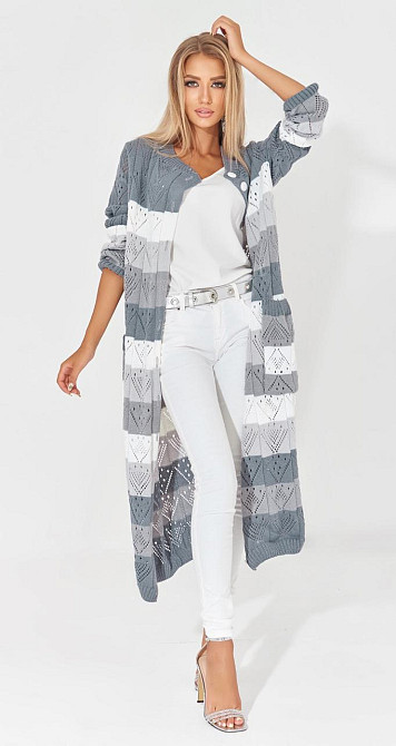 Ажурний кардиган із кишенями в смужку (48-52) Київ - фото 3